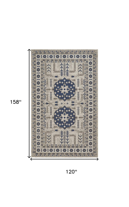 10' x 13' Oriental Power Loom Area Rug - Blue And Gray