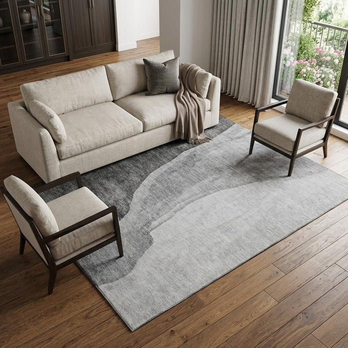 10' X 14' Abstract Washable Area Rug With UV Protection (655324) - Gray / Ivory