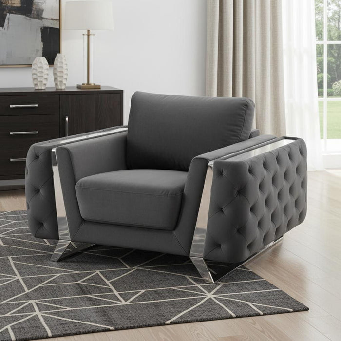 Velvet Tufted Arm Chair - Dark Gray And Silver
