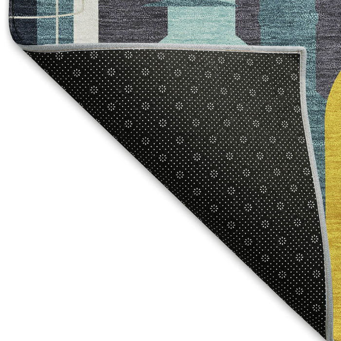9' X 12' Geometric Washable Area Rug With UV Protection - Blue And Green