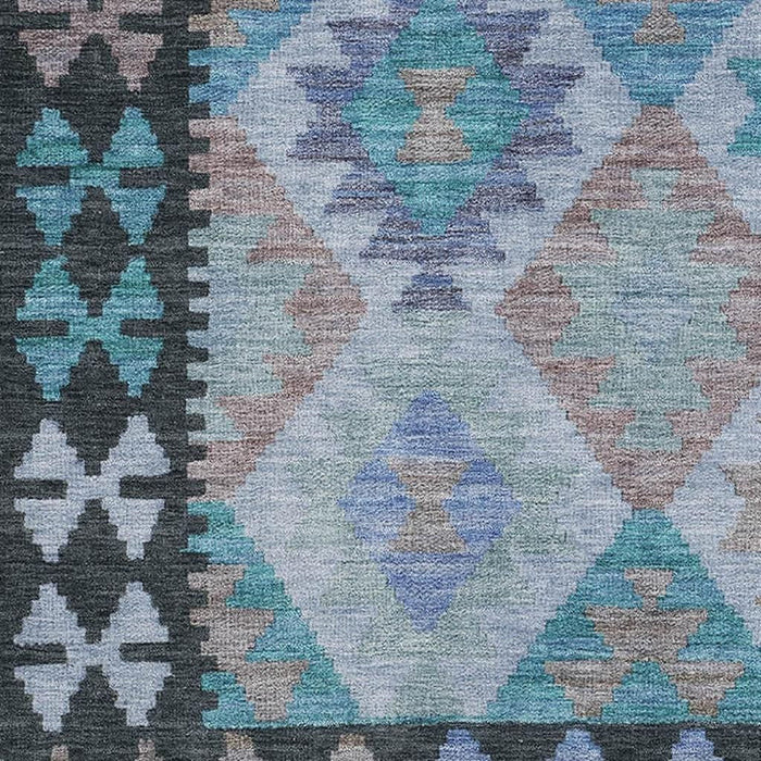 10' X 14' Tribal Washable Area Rug With UV Protection (707977) - Teal / Charcoal
