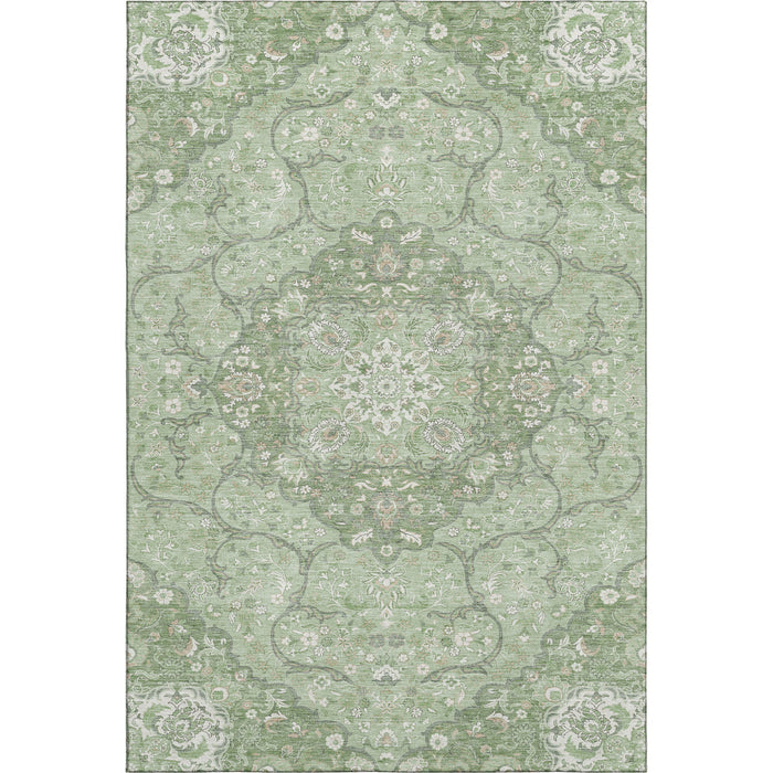 10' X 14' Medallion Washable Area Rug With UV Protection (696824) - Artichoke Green / Ivory