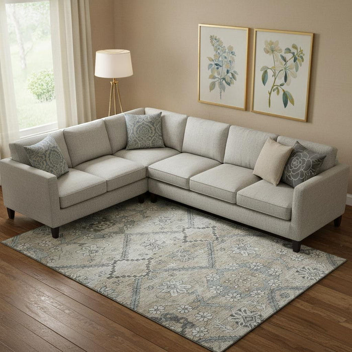 10' X 14' Floral Washable Area Rug With UV Protection (667210) - Beige / Gray