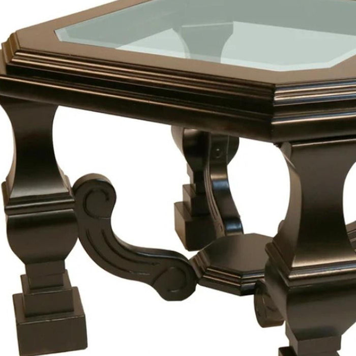 Wood Glass Square End Table - Espresso / Brown / Clear