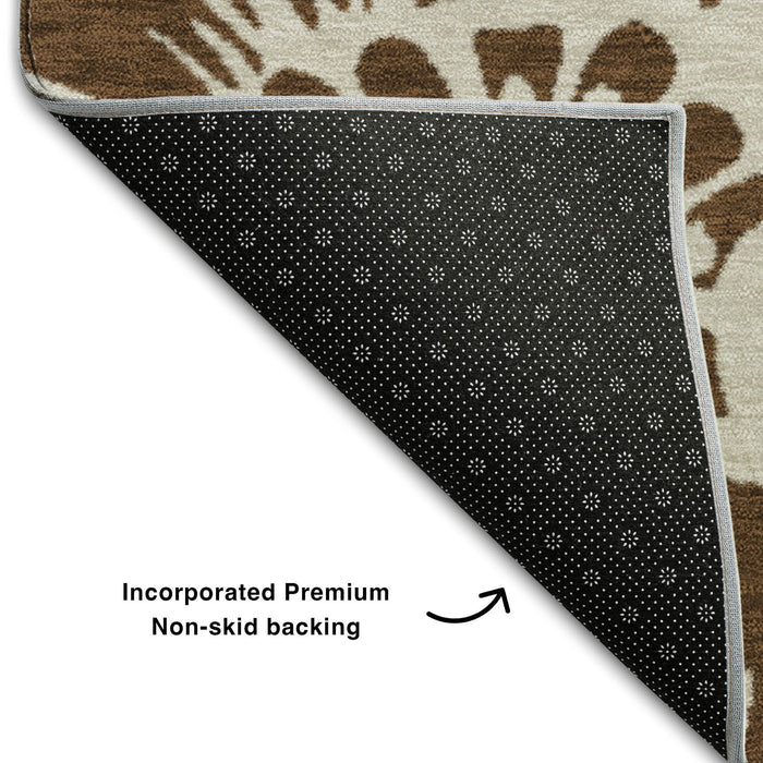 9' X 12' Floral Washable Area Rug With UV Protection (648627) - Brown / Ivory