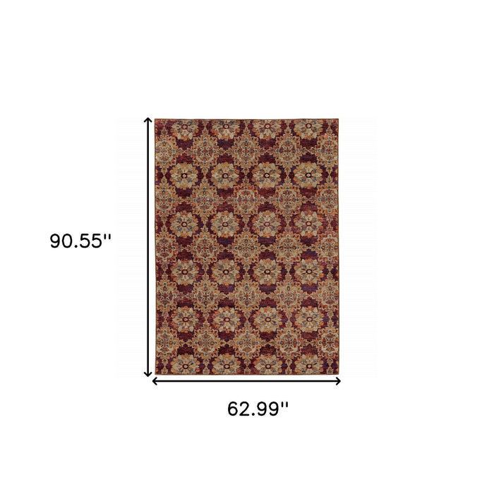 5.3' x 7.6' Oriental Power Loom Area Rug - Red And Gold