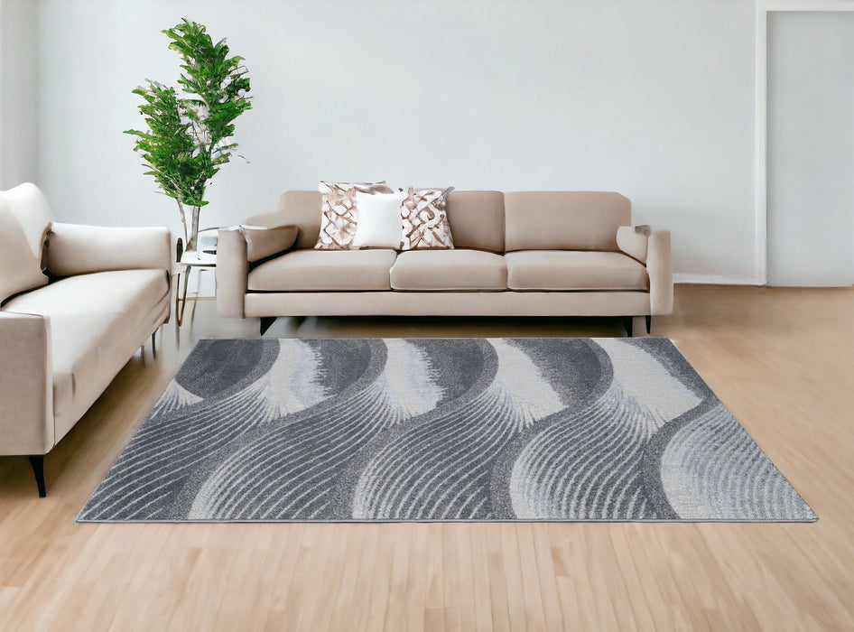 10' x 13' Abstract Waves Modern Area Rug - Gray Blue