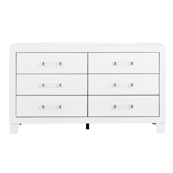 58" Wood Six Drawer Double Dresser - White