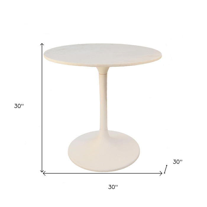 30" Rounded Marble And Iron Pedestal Base Dining Table - White