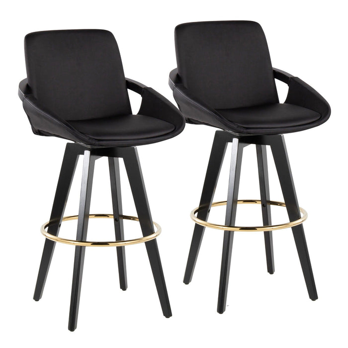 Cosmo - Fixed-Height Barstool (Set of 2) - Black Wood Base, Gold Footrest