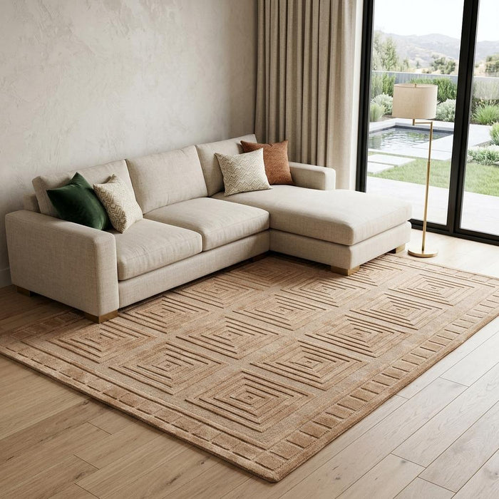 8' X 10' Wool Geometric Hand Knotted Area Rug (744276) - Tan / Gold