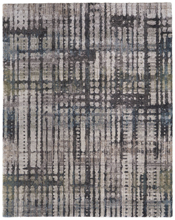 9' X 12' Abstract Distressed Area Rug - Gray And Ivory