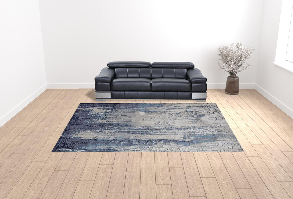 10' x 13' Abstract Power Loom Distressed Area Rug - Ivory Blue And Black
