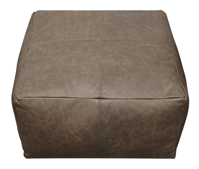 Brown Distressed Leather Pouf Ottoman - Gray