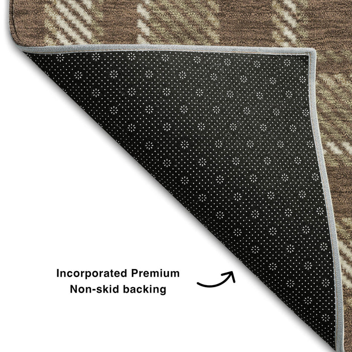 10' X 14' Plaid Washable Area Rug With UV Protection (649432) - Chocolate / Ivory