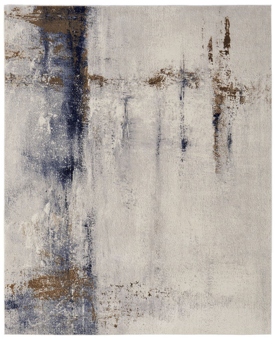 10' x 13' Abstract Power Loom Area Rug - Ivory Blue And Brown