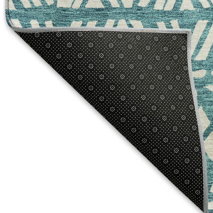 10' X 14' Southwestern Washable Area Rug With UV Protection (672140) - Teal / Ivory