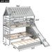 Giga house bunk bed with trundle, storage staircase, roof, and window design, featuring a cozy multi-level sleep space with built-in storage.
