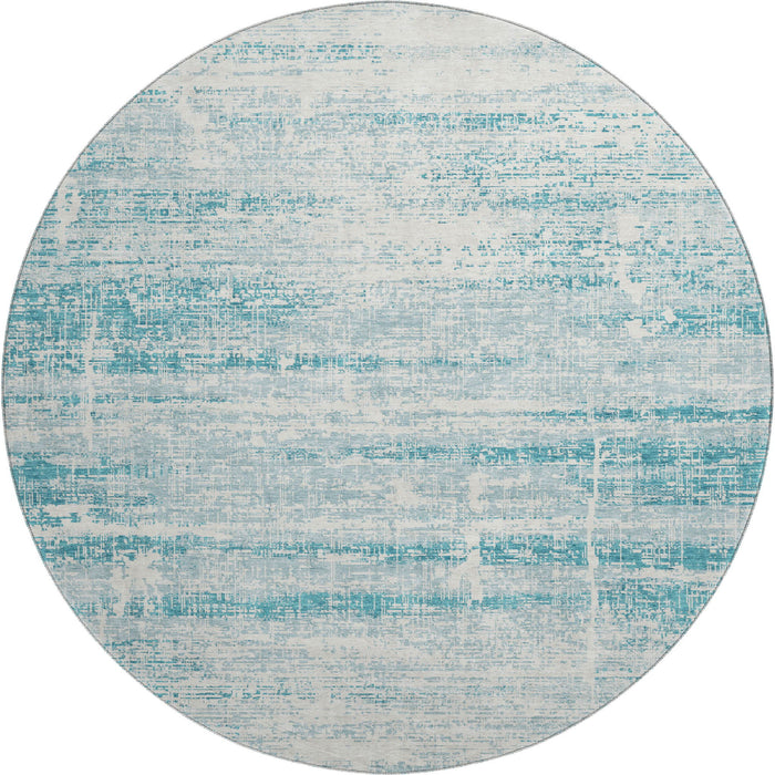8' Abstract Washable Round Rug Polyester With UV Protection - Teal And Ivory