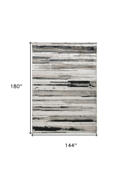12' x 15' Abstract Stain Resistant Area Rug - Silver Gray And Black