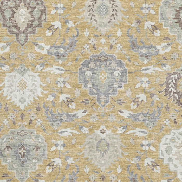 10' X 14' Damask Washable Area Rug With UV Protection (680541) - Gold / Gray / Ivory