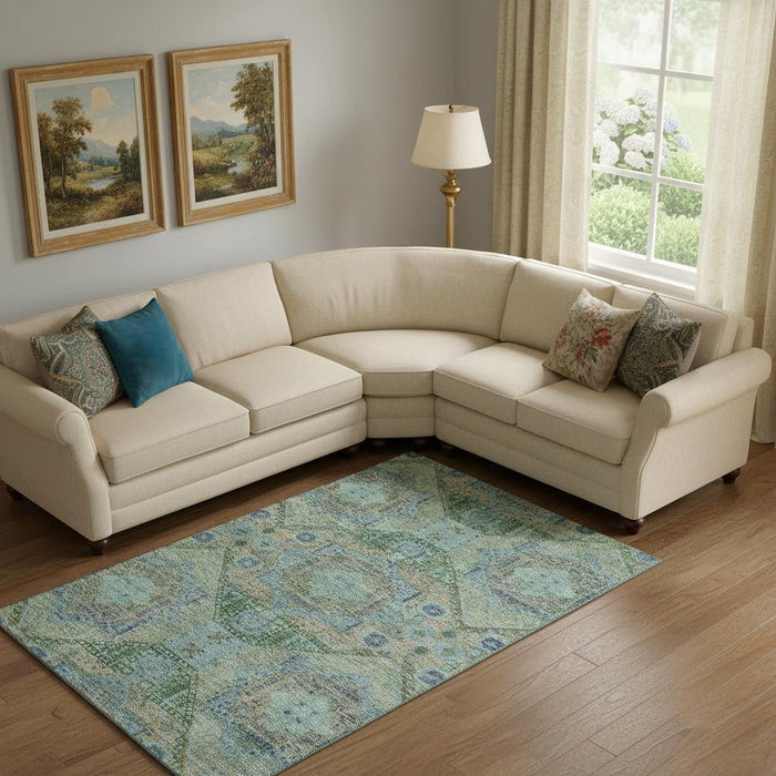 10' X 14' Abstract Geometric Washable Area Rug With UV Protection (708379) - Green / Blue / Beige