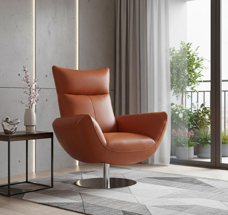 Contemporary Leather Lounge Chair - Orange