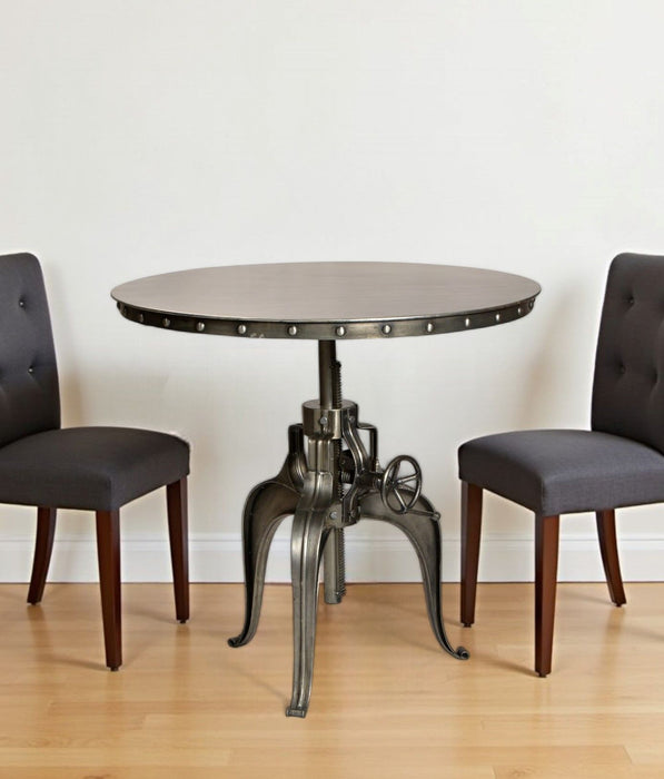36" Metal Pedestal Base Adjustable Height Round Top Dining Table - Gunmetal