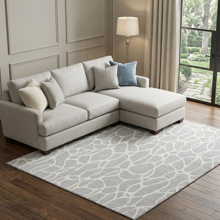10' X 14' Geometric Washable Area Rug With UV Protection (680439) - Silver / Ivory