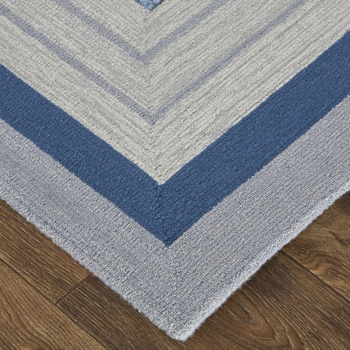 8' x 10' Wool Striped Tufted Handmade Area Rug - Blue Ivory And Gray