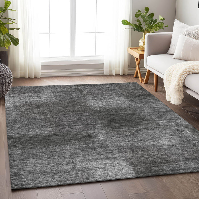 9' X 12' Abstract Washable Area Rug Polyester With UV Protection - Gray And Ivory