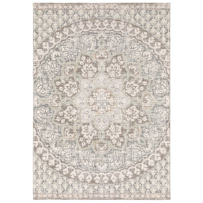 9' x 12' Distresed Oversize Medallion Indoor Area Rug - Ivory Gray