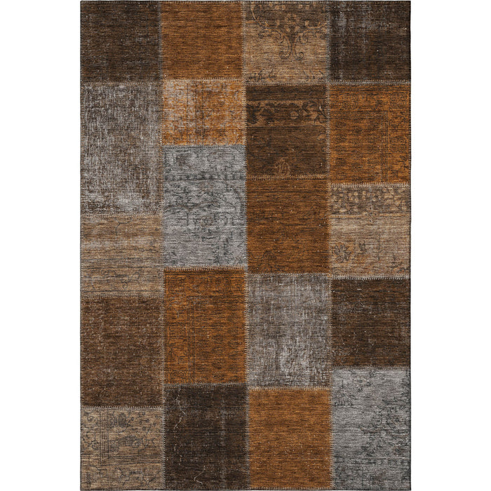 10' X 14' Patchwork Washable Area Rug With UV Protection (655204) - Rust / Brown / Gray