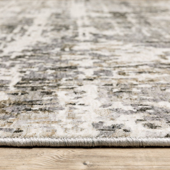9.8' x 12.9' Abstract Power Loom Stain Resistant Area Rug - Grey Ivory Beige Charcoal Black Tan And Brown