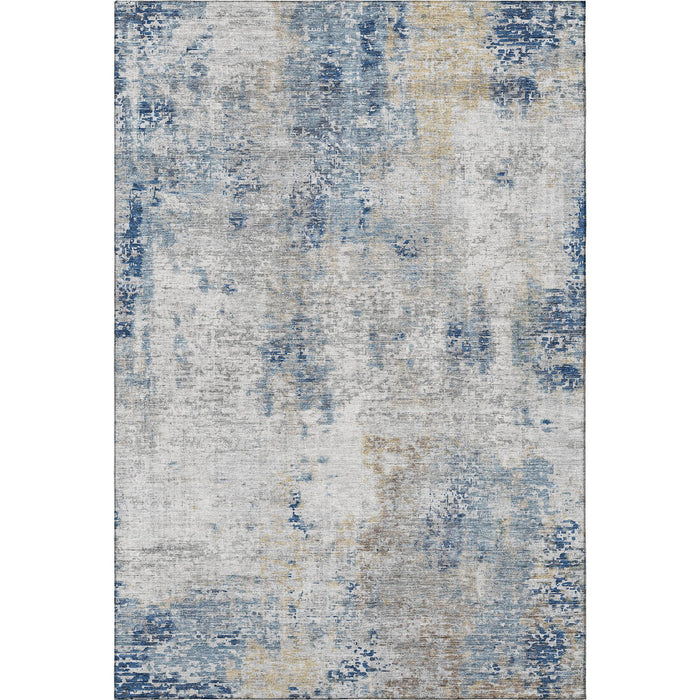 9' X 12' Abstract Washable Area Rug With UV Protection - Blue / Ivory