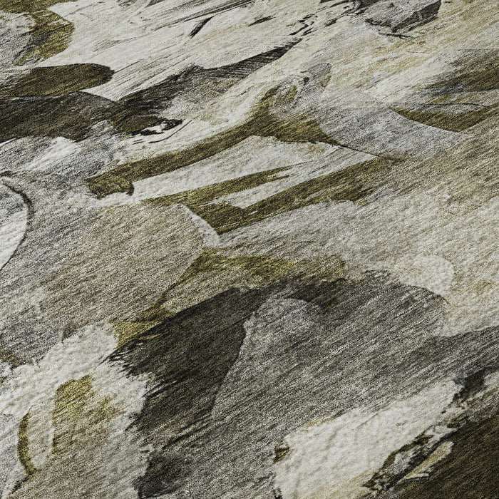 10' X 14' Abstract Washable Area Rug With UV Protection (683692) - Granite Gray / Beige / Gold