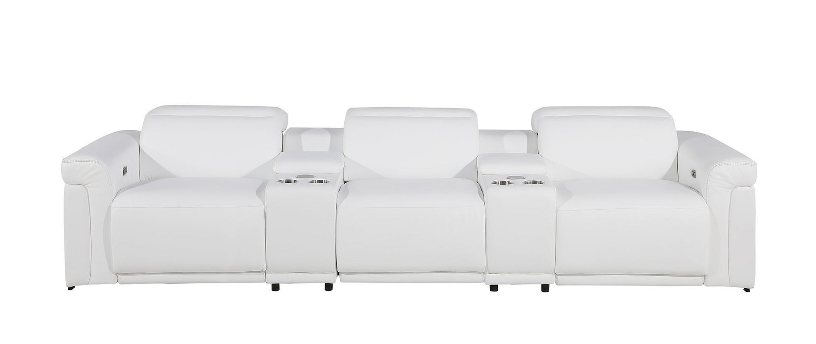 Top Grain Leather Reclining Metal USB Sofa (720369) - White