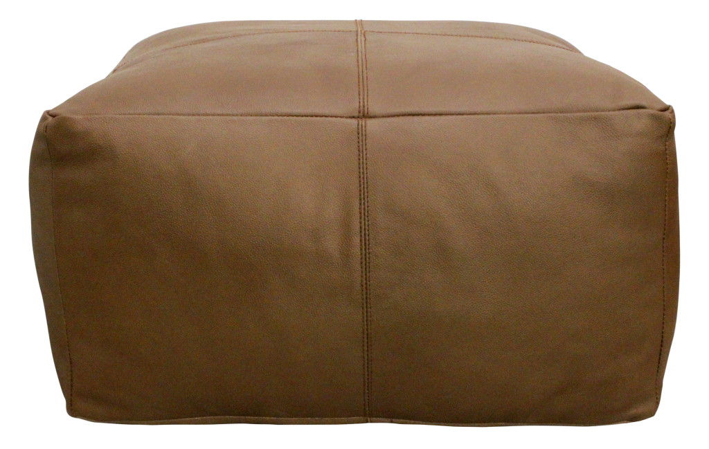 22" Genuine Leather Pouf Ottoman - Brown