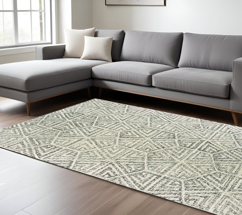 8' X 10' Wool Geometric Hand Tufted Area Rug - Gray And Ivory