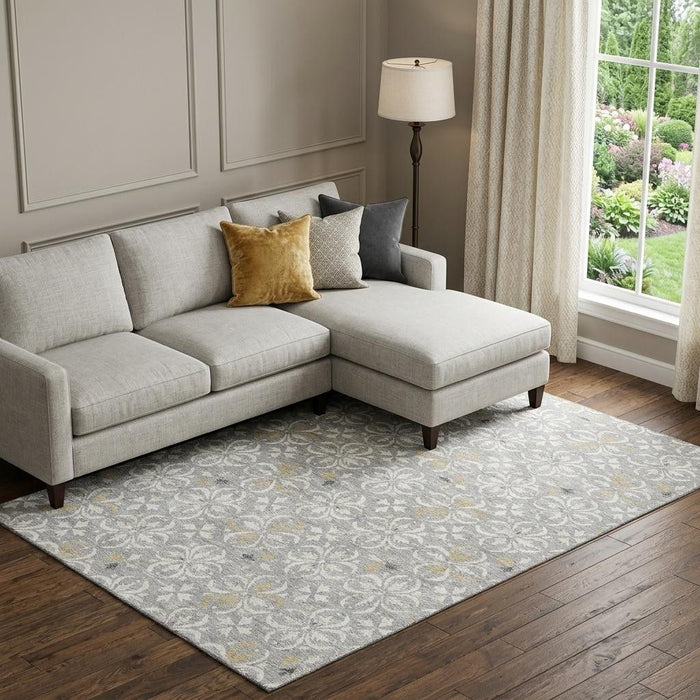 10' X 14' Floral Washable Area Rug With UV Protection (673933) - Gray / Ivory