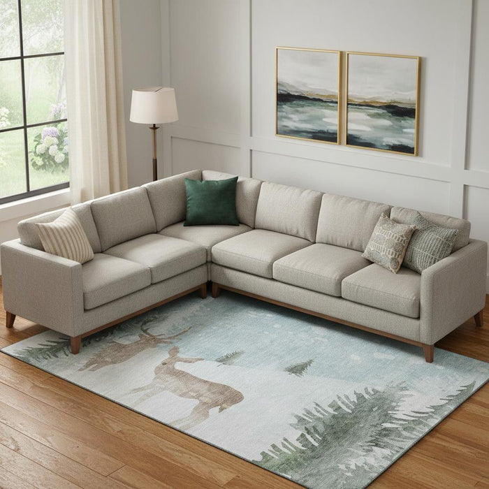 10' X 14' Abstract Geometric Washable Area Rug With UV Protection (702008) - Sky Blue / Ivory / Khaki