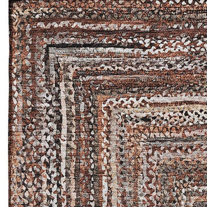10' X 14' Geometric Washable Area Rug With UV Protection (699274) - Terra Cotta / Beige