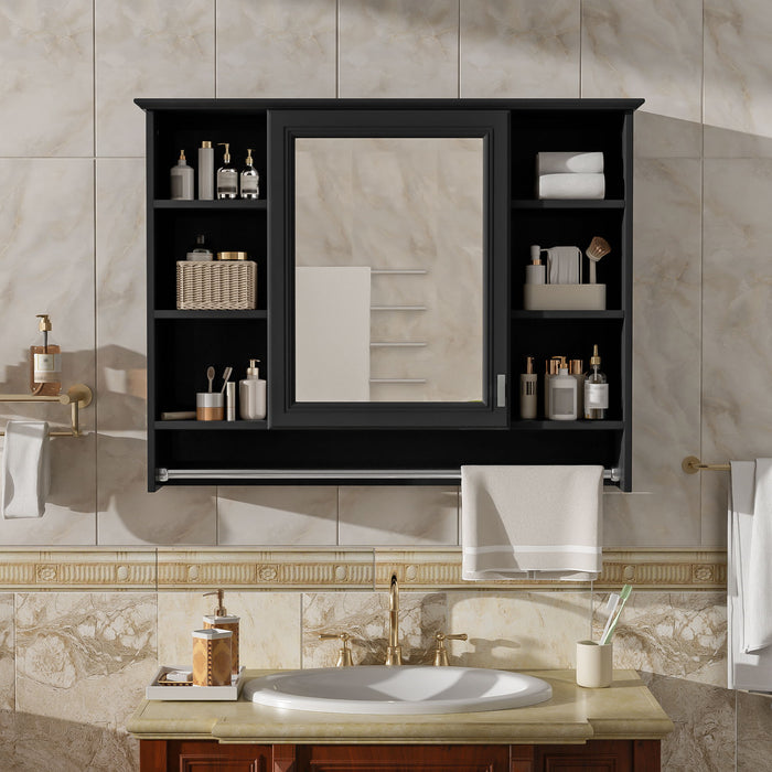 Modern Giga wall-mounted medicine cabinet with adjustable shelf, soft-close door, and towel bar for bathroom storage.