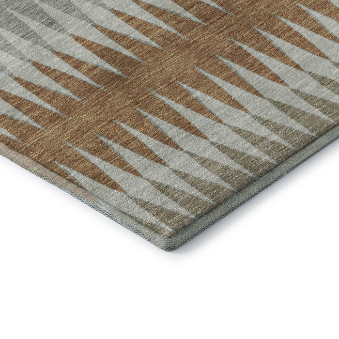 10' X 14' Striped Washable Area Rug With UV Protection (668988) - Rust / Gray / Silver