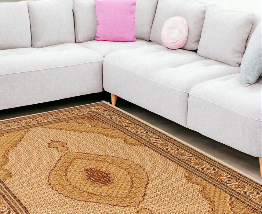 10' x 13' Oriental Washable Non Skid Area Rug - Beige And Ivory