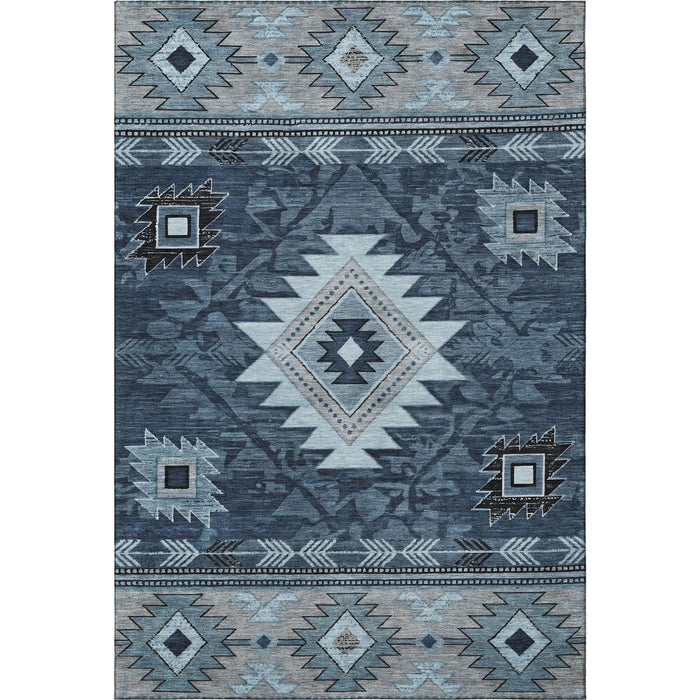 10' X 14' Geometric Washable Area Rug With UV Protection (700247) - Blue / Charcoal / Gray