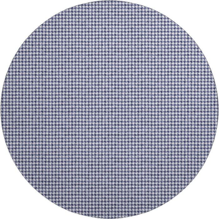 8' Houndstooth Washable Round Rug With UV Protection (645160) - Navy Blue / White