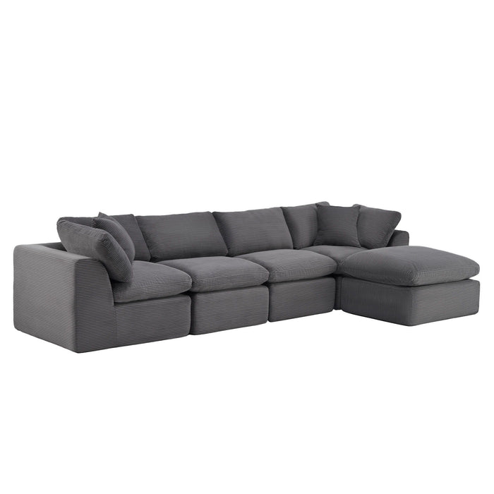 Corduroy Modular Sofa Chaise With Ottoman Toss Pillows (725197) - Dark Gray