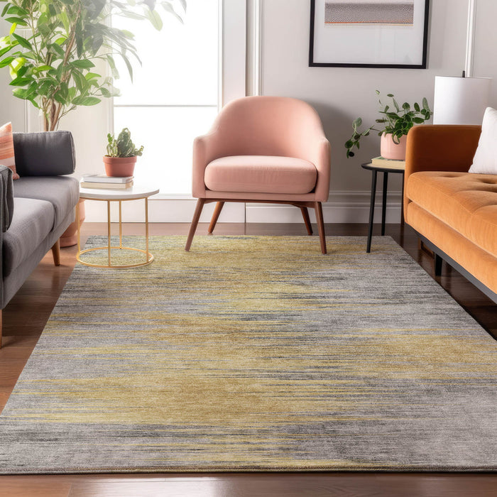 10' X 14' Abstract Washable Area Rug With UV Protection - Gold And Gray