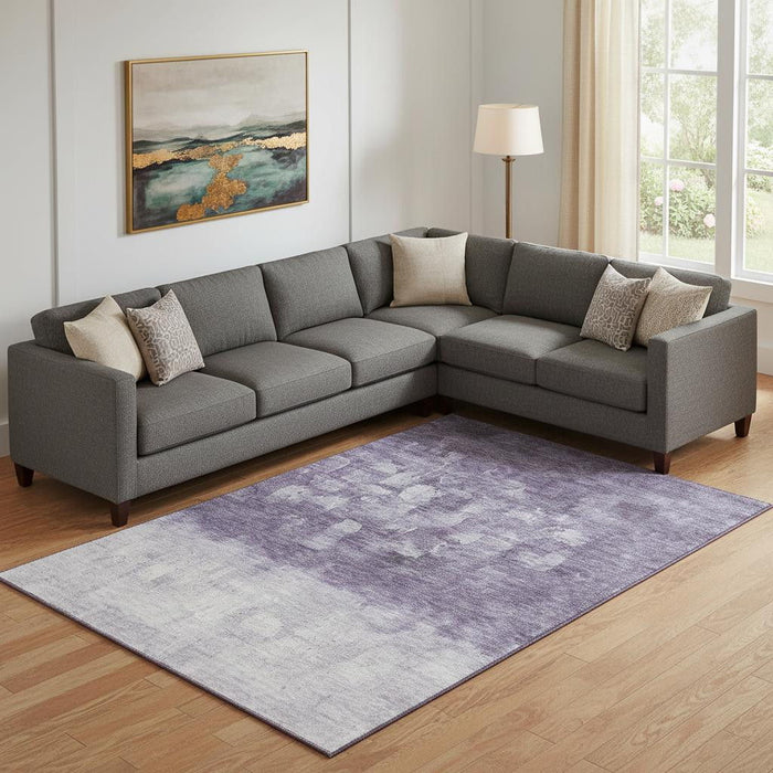 10' X 14' Abstract Washable Area Rug With UV Protection (718478) - Purple / Ivory